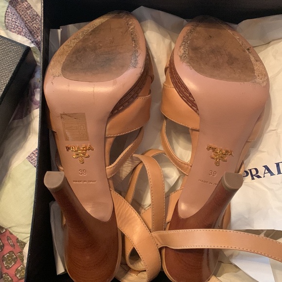 PRADA leather strappy sandal heel. Color: tan/nude “naturale.” Size 39 (US 9) - Picture 3 of 7